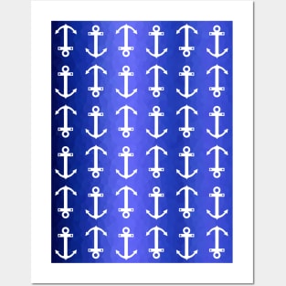 WHITE Anchor On Blue Posters and Art